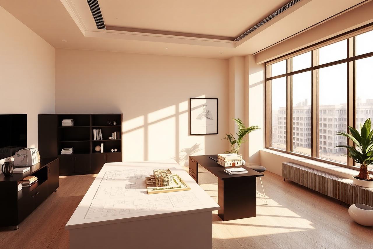 Realty World advisory workspace with floor plans and an architectural model